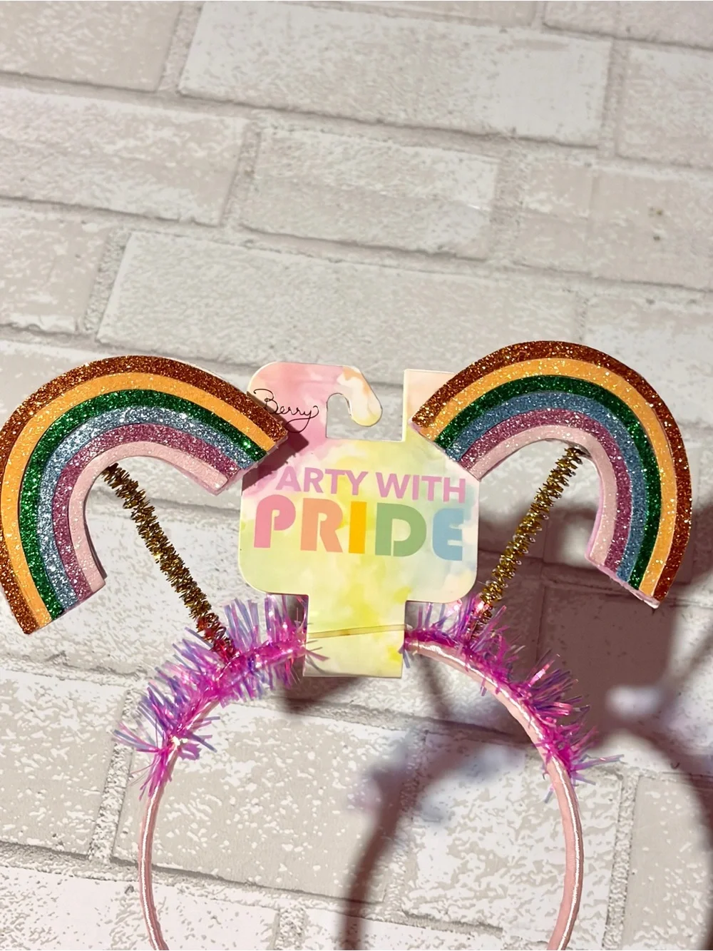 Party With Pride Rainbow Bobble Tinsel Headband Pink NEW